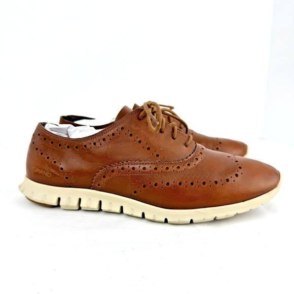 Cole Haan Zerogrand Shoes Womens Size 8.5 Brown Leather Wingtip Oxford Sneakers - Picture 1 of 14